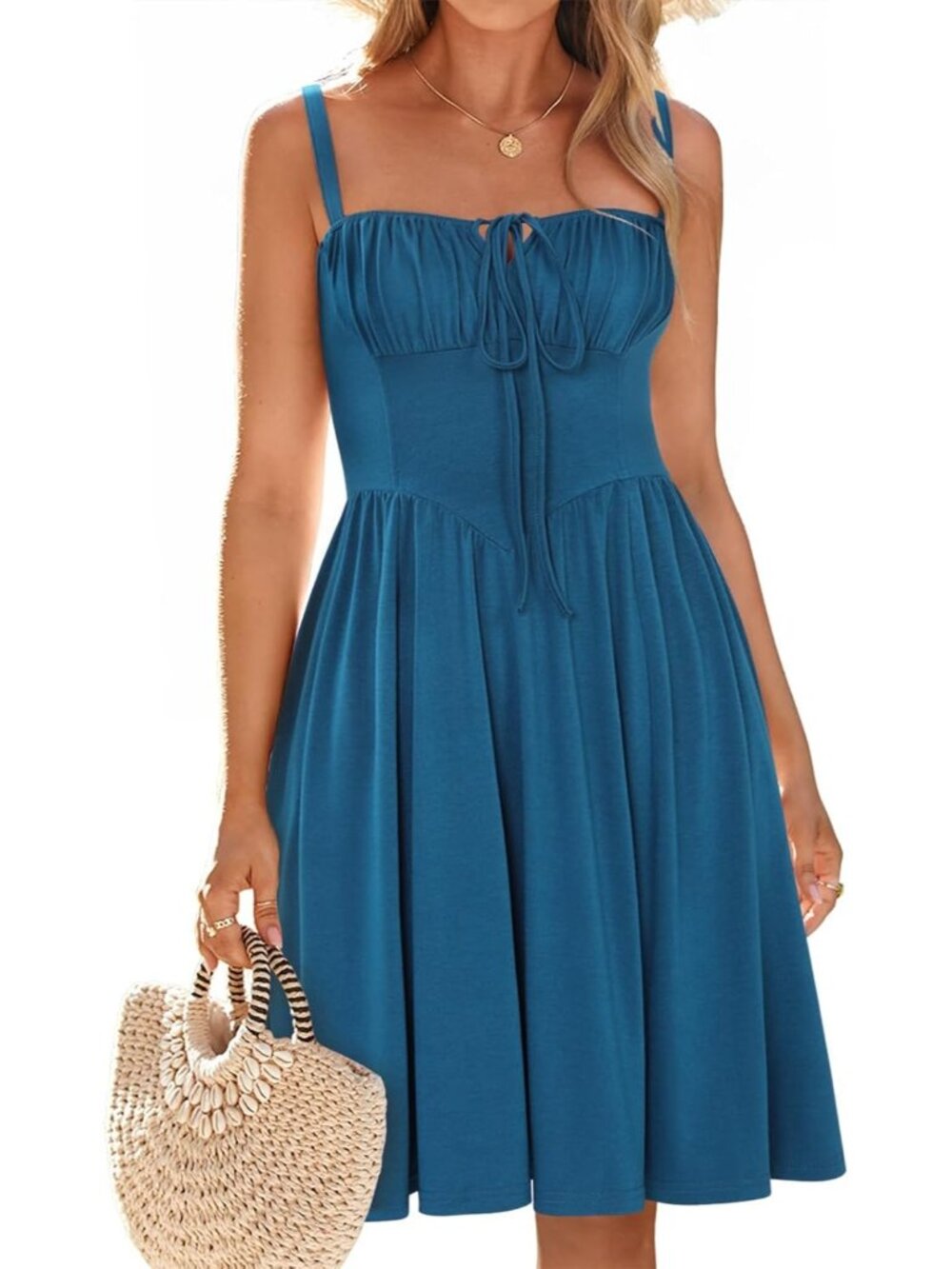 Women's Blue Summer Mini Corset Casual Dresses Spaghetti Straps Lace Up